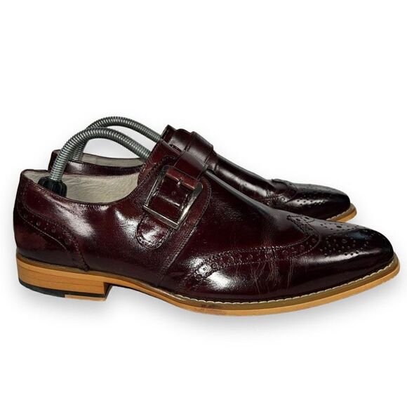 Giovanni Baron Monk Strap‎ Wingtip Loafers Burgundy Leather Men\'s 9